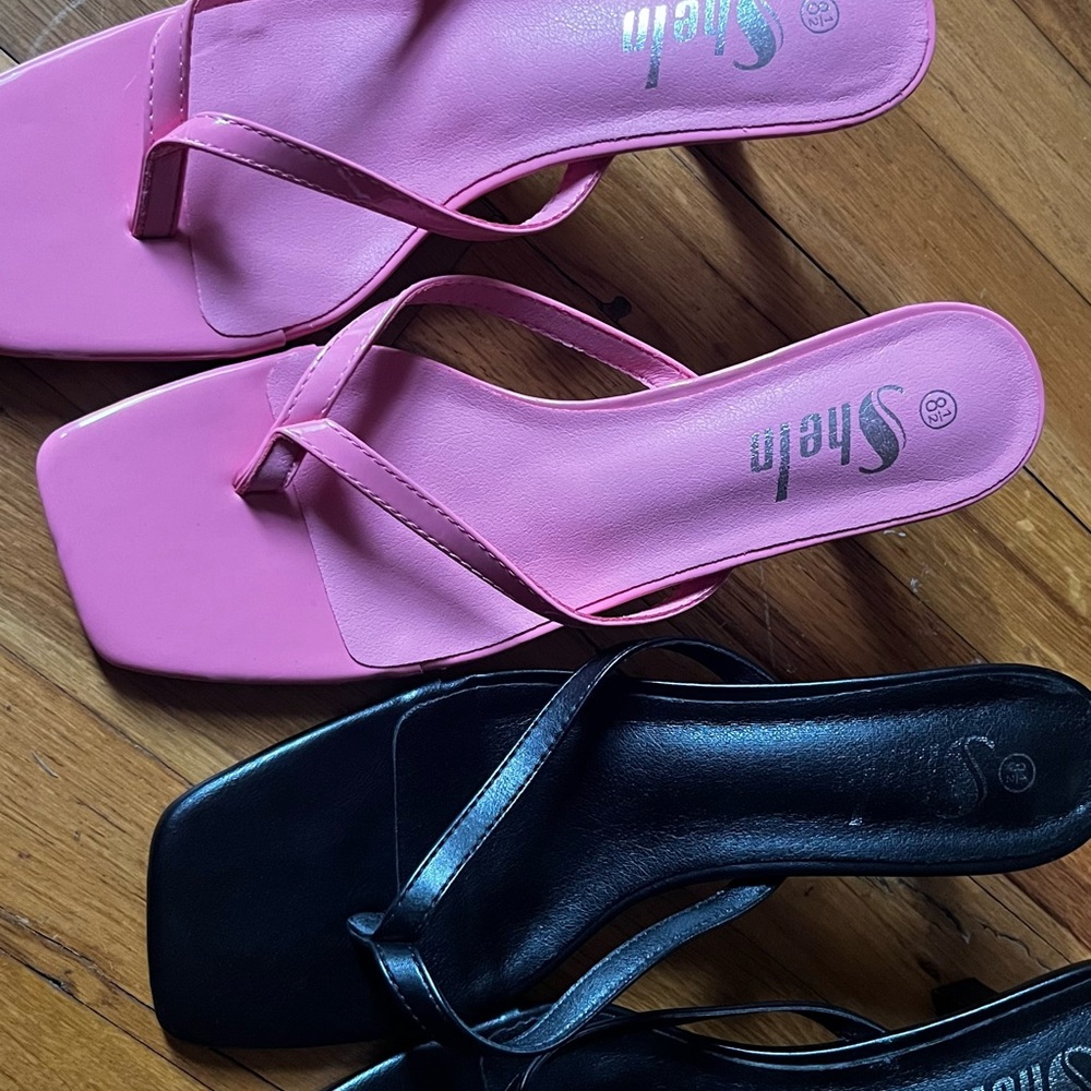 Pink Square-Toe Thong Sandals for Women